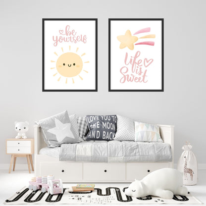 Girl's Poster Set - Nursery Décor Prints - Pink Inspirational Quotes