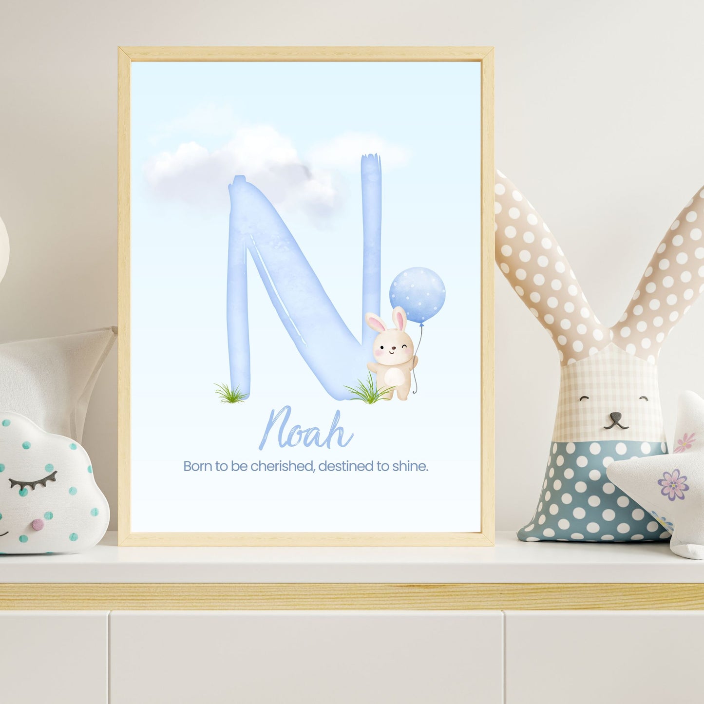 Custom Name Poster - Blue Bunny & Quote