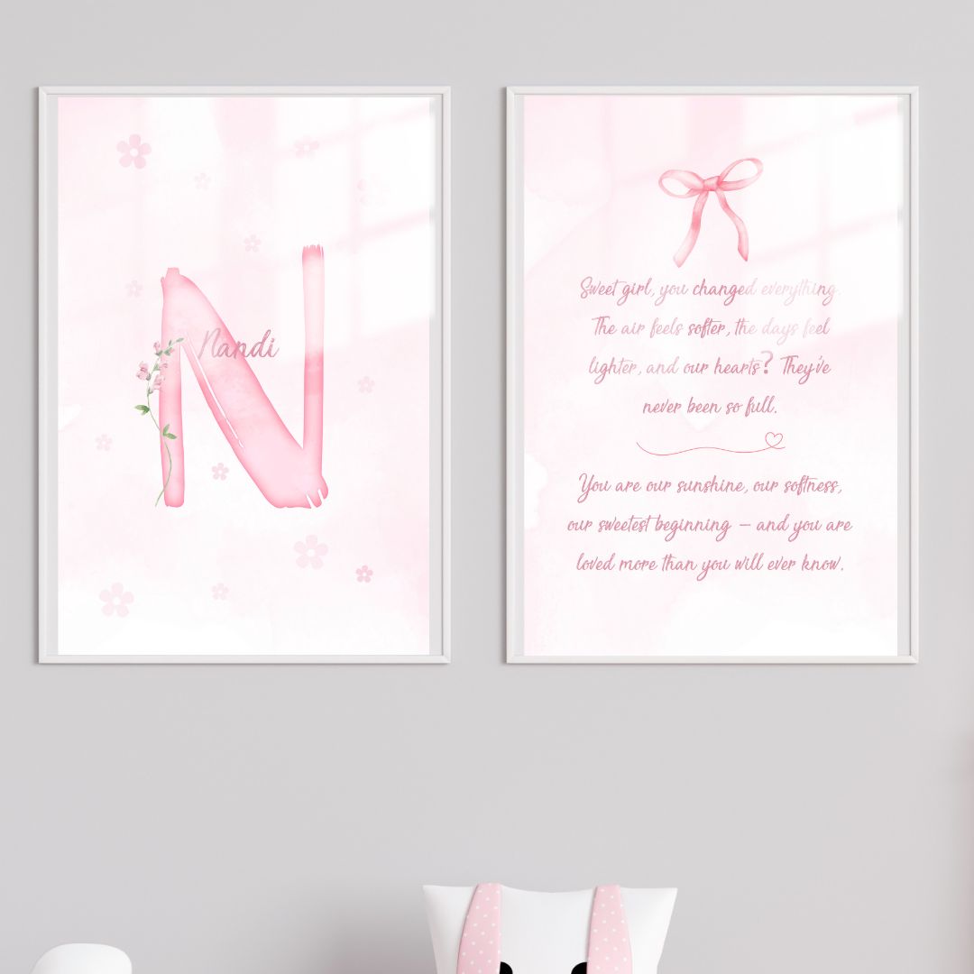 Custom Name Poster Set - Pink Floral Bow Quote