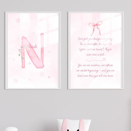 Custom Name Poster Set - Pink Floral Bow Quote