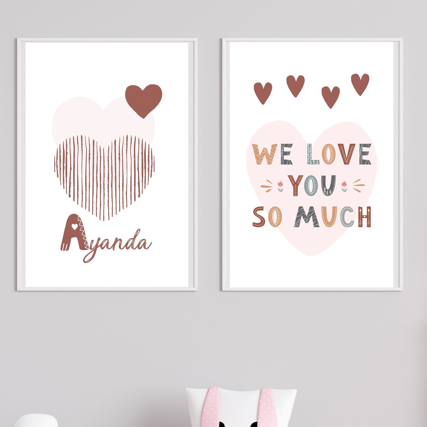 Custom Name Poster Set - Boho “We Love You” Hearts