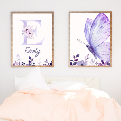 Custom Name Poster Set - Purple Butterfly