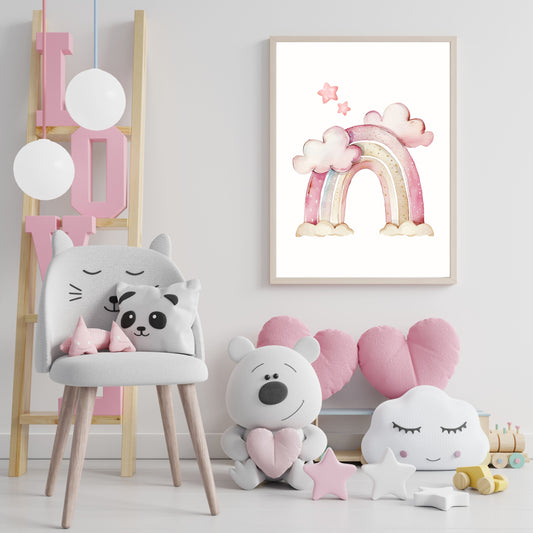 Girl's Poster - Nursery Décor Prints - Dreamy Pink Rainbow