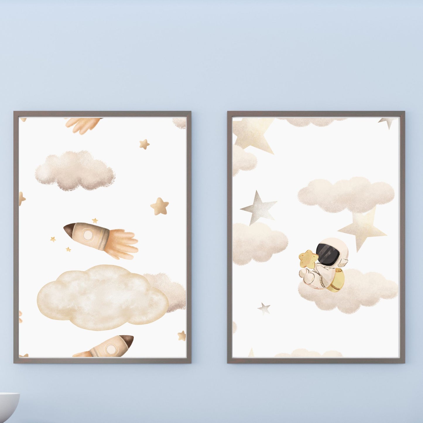 Boy's Poster Set - Nursery Décor Prints - Astronaut & Rockets In Space