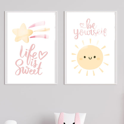 Girl's Poster Set - Nursery Décor Prints - Pink Inspirational Quotes