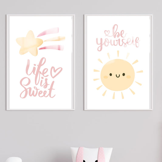 Girl's Poster Set - Nursery Décor Prints - Pink Inspirational Quotes