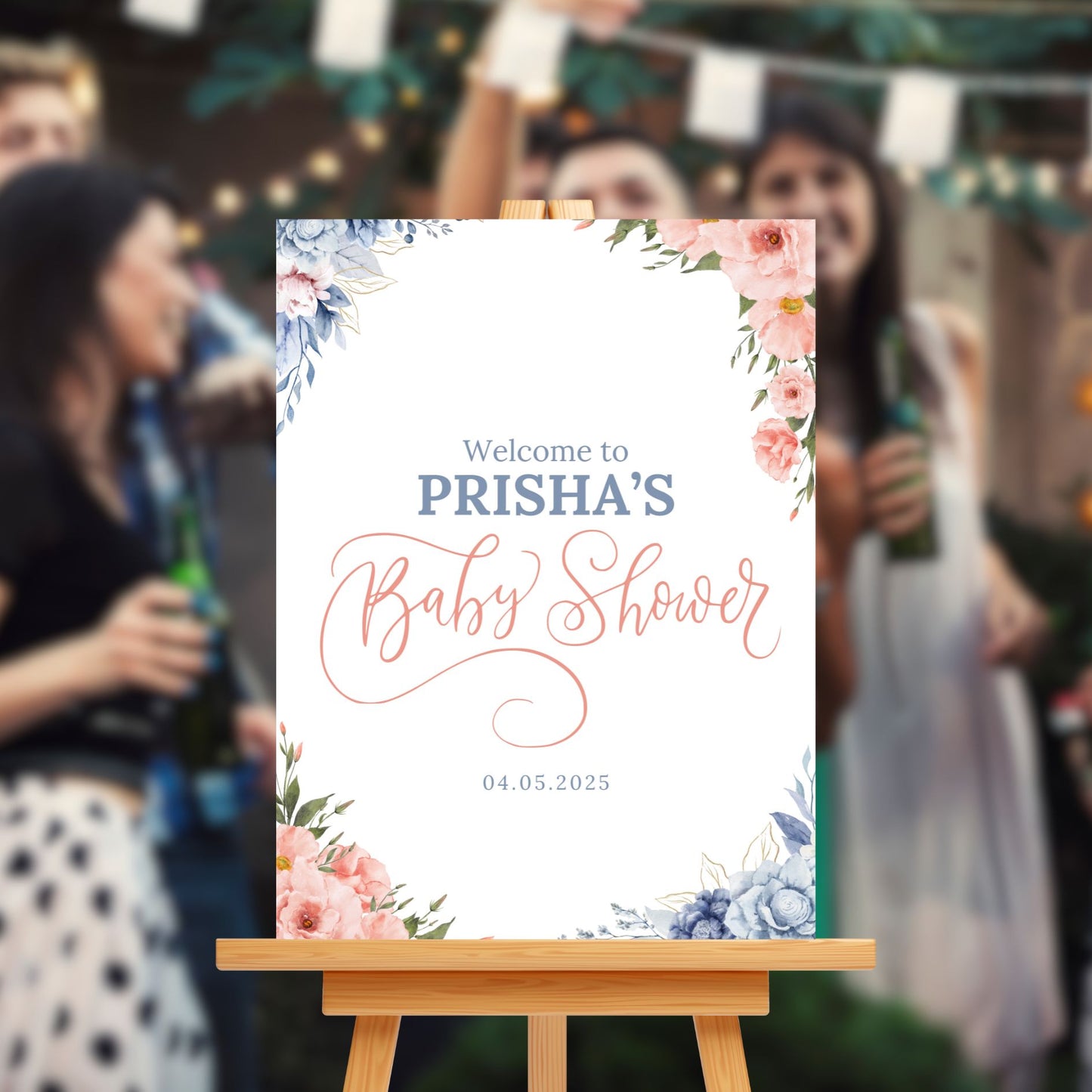 Baby Shower Welcome Sign Board - Elegant Pink & Blue