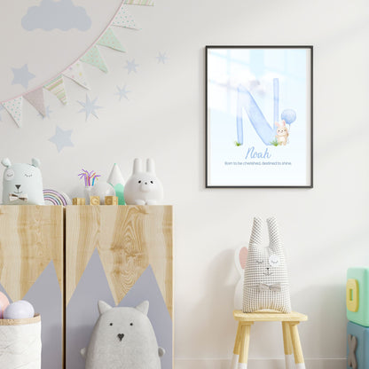 Custom Name Poster - Blue Bunny & Quote