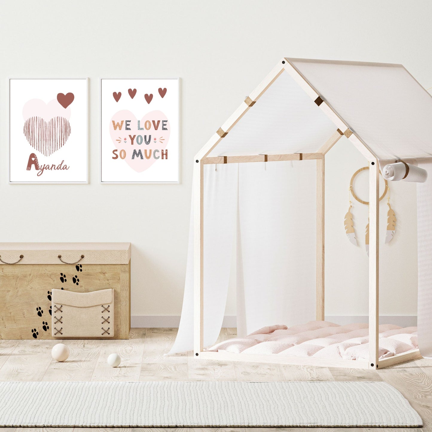 Custom Name Poster Set - Boho “We Love You” Hearts