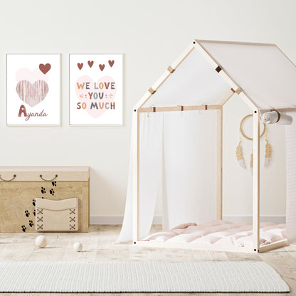 Custom Name Poster Set - Boho “We Love You” Hearts