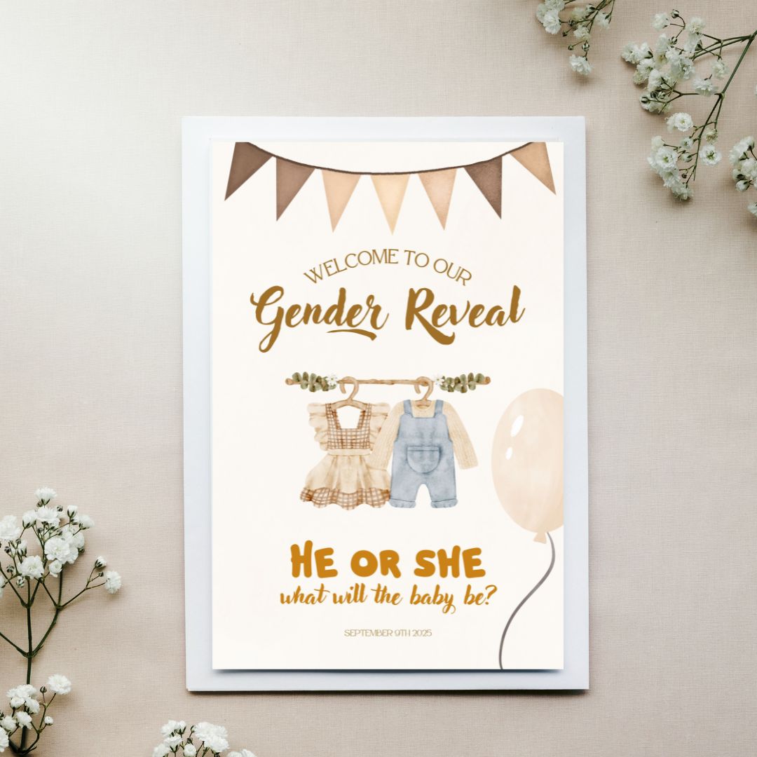 Gender Reveal Welcome Sign Board - Neutral Boho "He or She?"