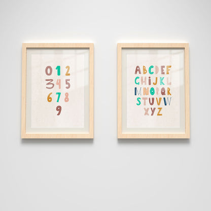 Kids Poster Set - Nursery Décor Prints - Alphabet Numbers ABC 123