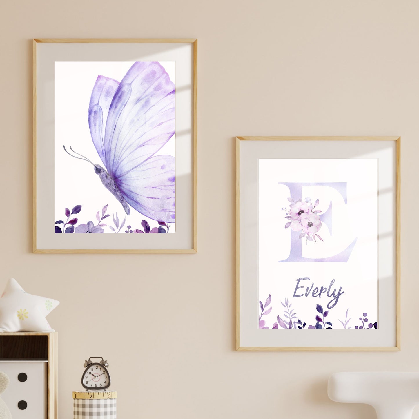 Custom Name Poster Set - Purple Butterfly