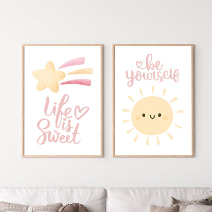 Girl's Poster Set - Nursery Décor Prints - Pink Inspirational Quotes