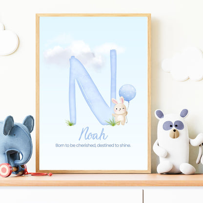 Custom Name Poster - Blue Bunny & Quote