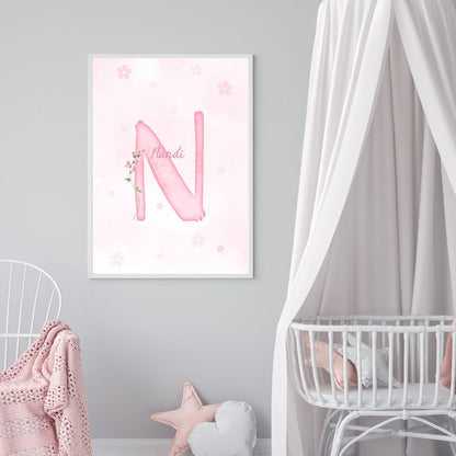 Custom Name Poster Set - Pink Floral Bow Quote