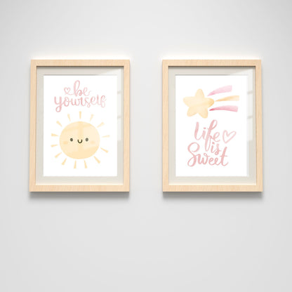 Girl's Poster Set - Nursery Décor Prints - Pink Inspirational Quotes