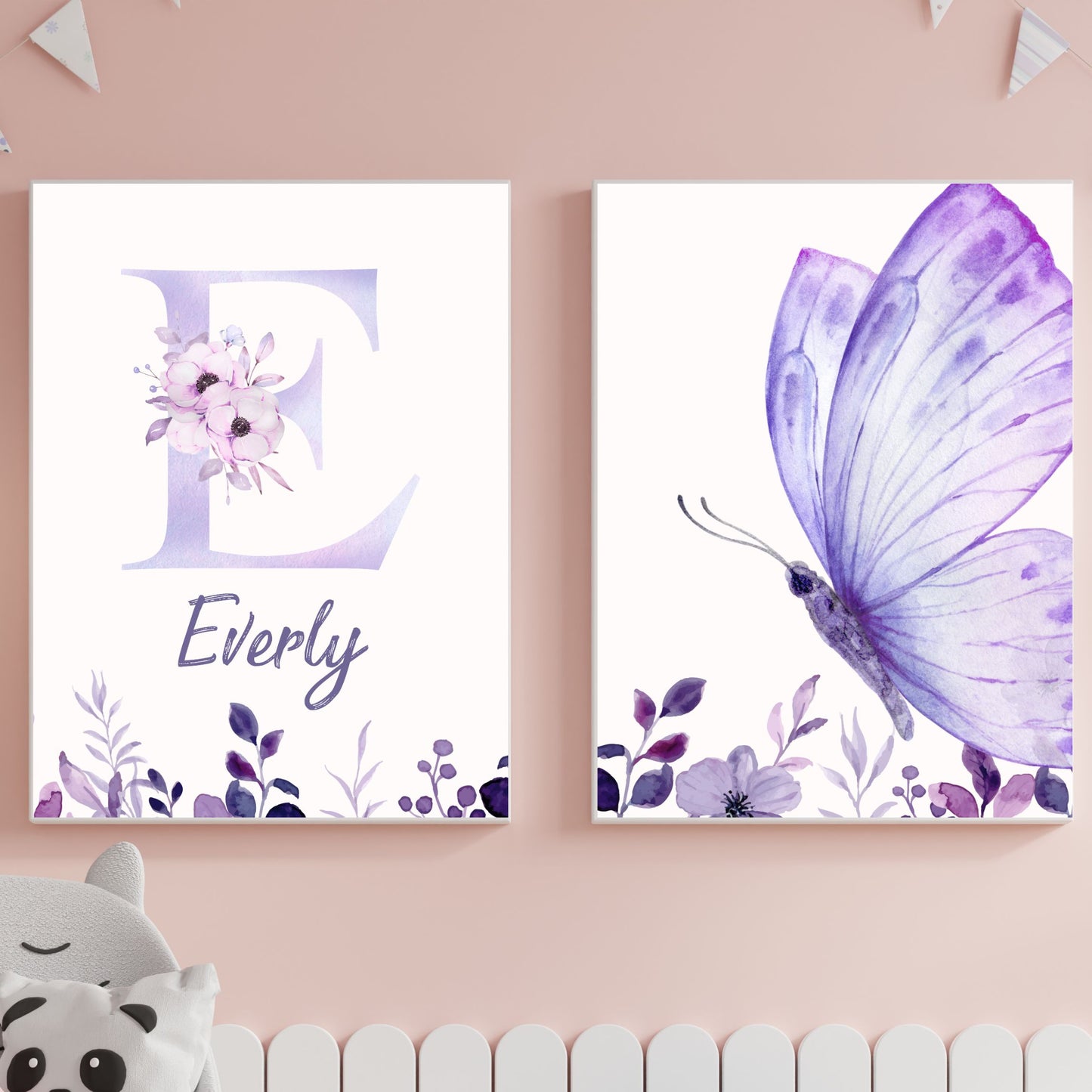 Custom Name Poster Set - Purple Butterfly