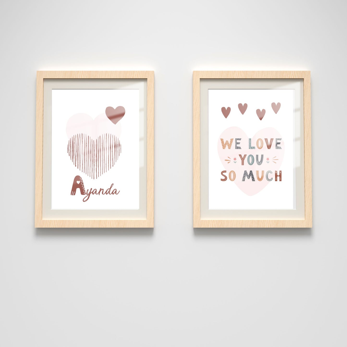 Custom Name Poster Set - Boho “We Love You” Hearts