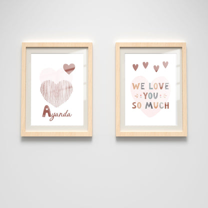 Custom Name Poster Set - Boho “We Love You” Hearts