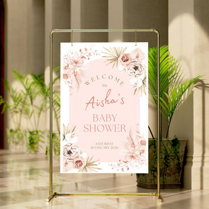 Baby Shower Welcome Sign Board - Elegant Pink Floral Blush