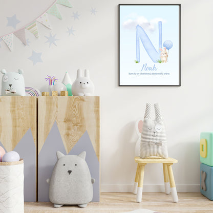 Custom Name Poster - Blue Bunny & Quote