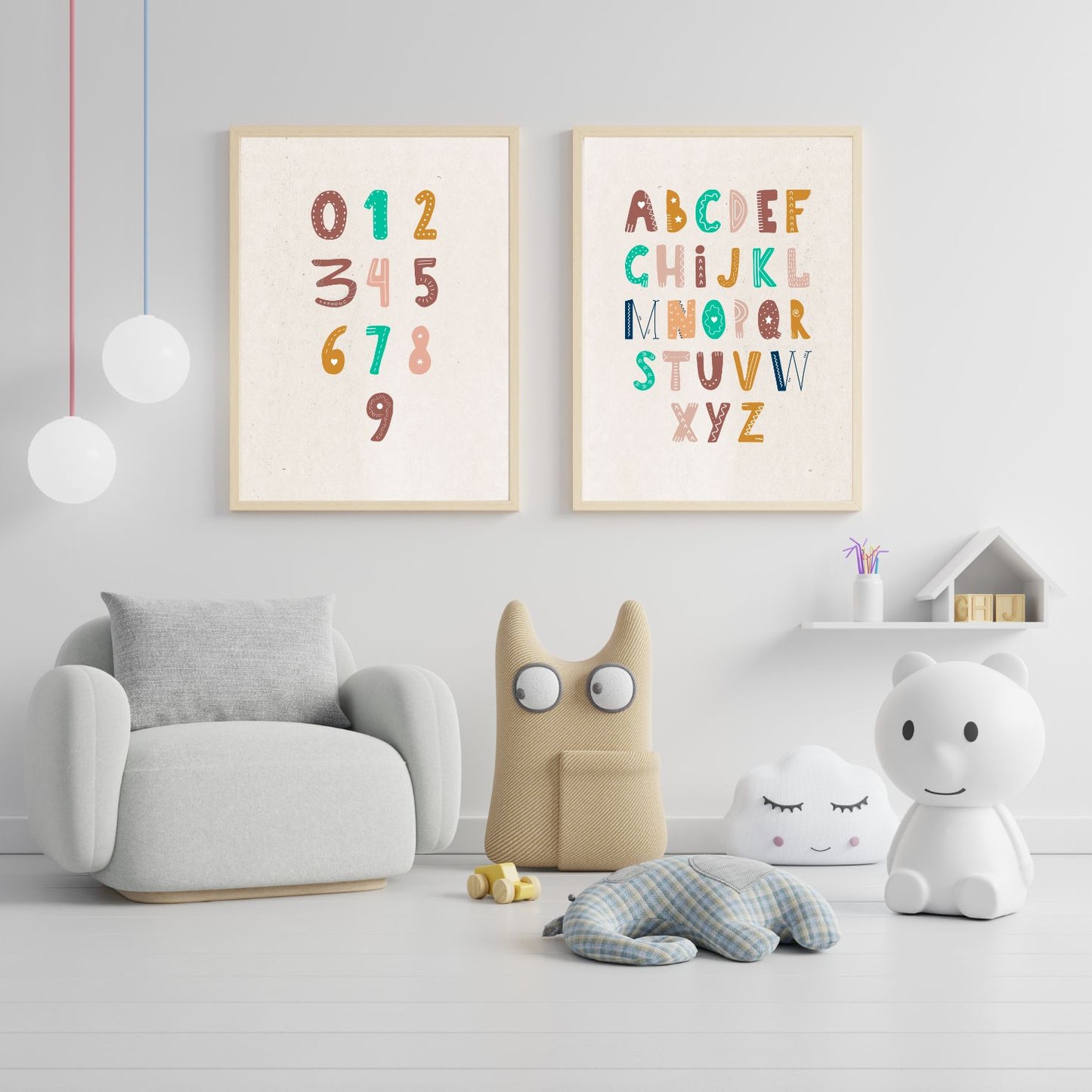Kids Poster Set - Nursery Décor Prints - Alphabet Numbers ABC 123