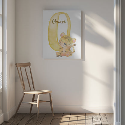 Personalised Tiger Animal Safari Nursery Kids' Room Decor - Customised Name On Canvas Print