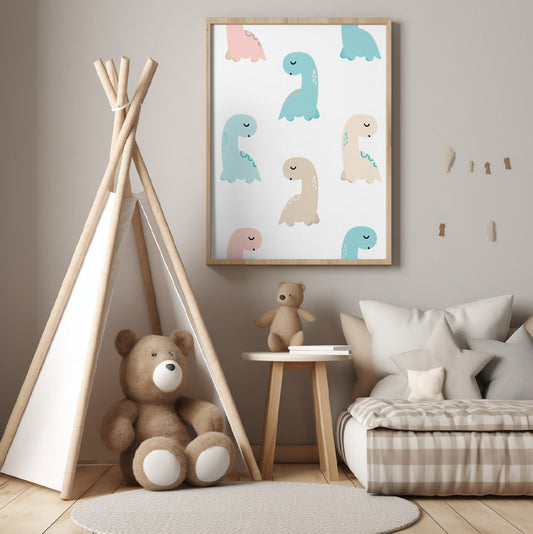 Kid's Poster - Nursery Décor Prints - Soft Pastel Dinosaurs