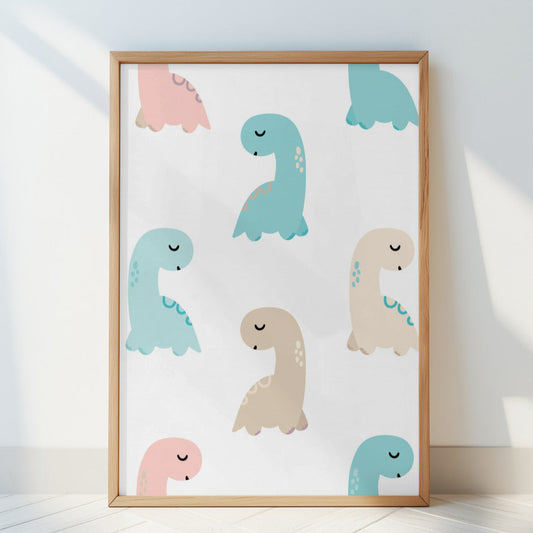 Kid's Poster - Nursery Décor Prints - Soft Pastel Dinosaurs