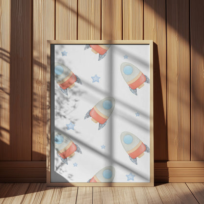 Boy's Poster - Nursery Décor Prints - Rockets & Stars In Space