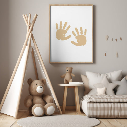 Baby Poster Set - Nursery Décor Prints - Beige Handprints & Footprints