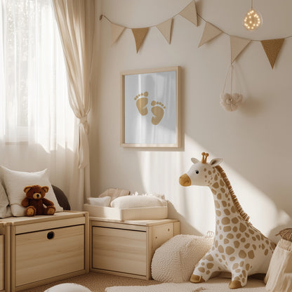 Baby Poster Set - Nursery Décor Prints - Beige Handprints & Footprints