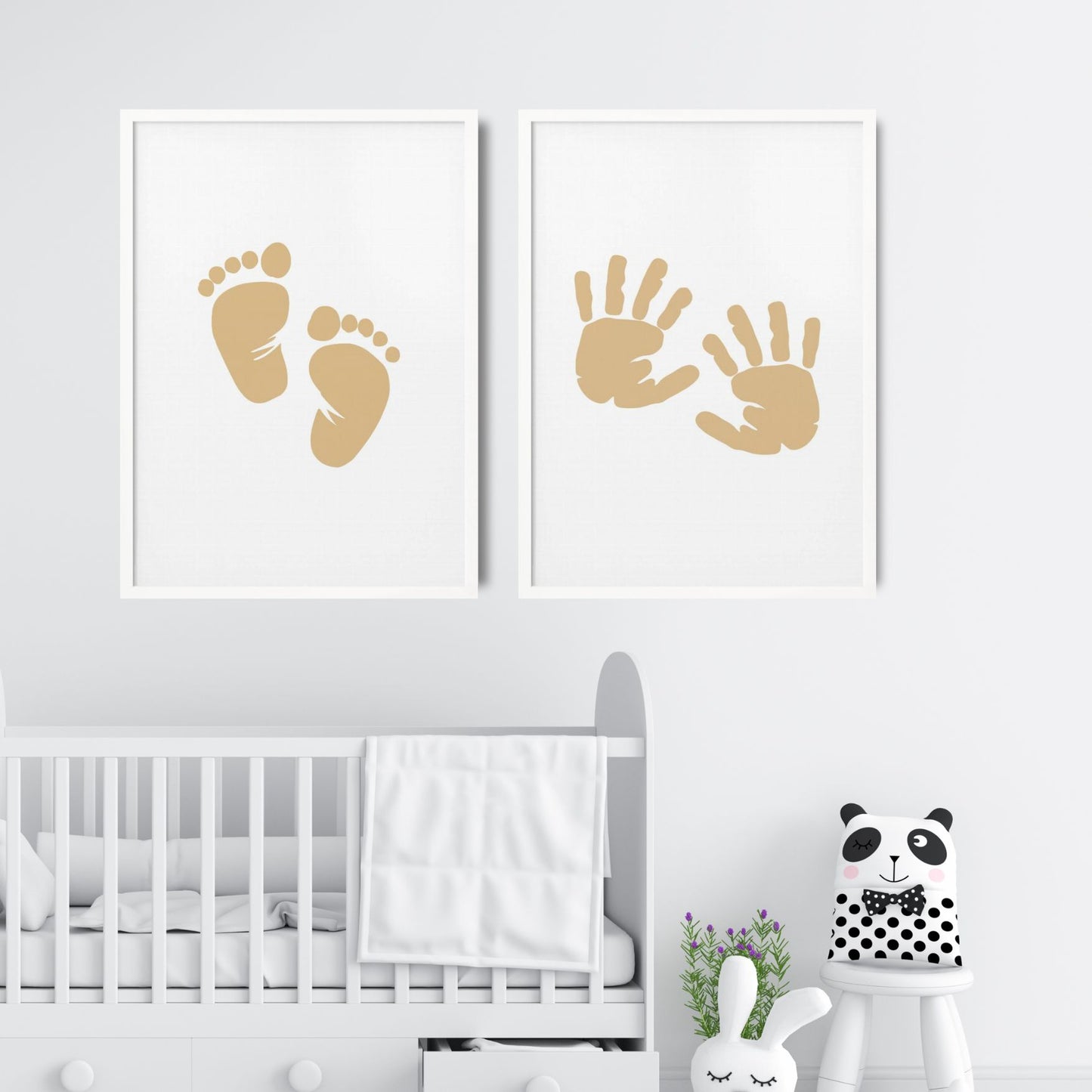 Baby Poster Set - Nursery Décor Prints - Beige Handprints & Footprints