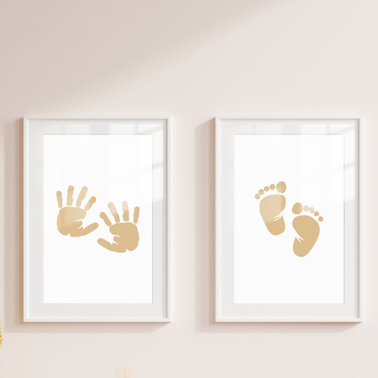 Baby Poster Set - Nursery Décor Prints - Beige Handprints & Footprints