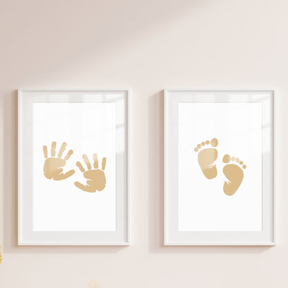 Baby Poster Set - Nursery Décor Prints - Beige Handprints & Footprints