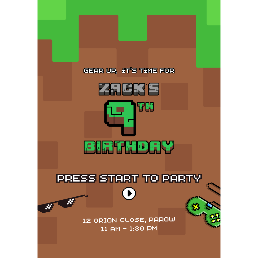 Customised Kids' Birthday Party Digital Invitation - Minecraft Theme - Design Event Decor SassiBloom