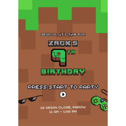 Customised Kids' Birthday Party Digital Invitation - Minecraft Theme - Design Event Decor SassiBloom