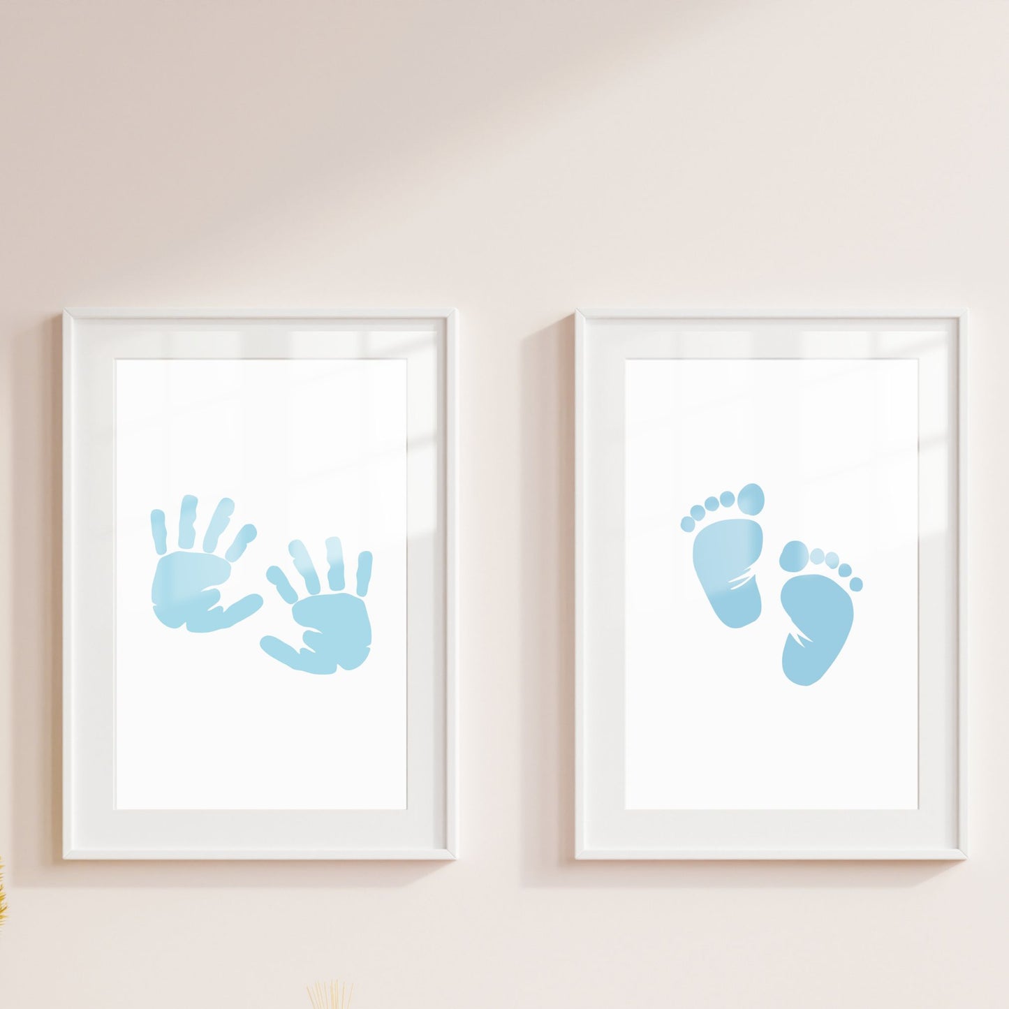 Boy's Poster Set - Nursery Décor Prints - Blue Handprints & Footprints