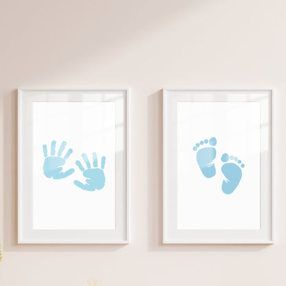 Boy's Poster Set - Nursery Décor Prints - Blue Handprints & Footprints