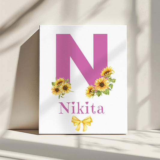 Custom Name on Canvas - Sunflowers Yellow Bow