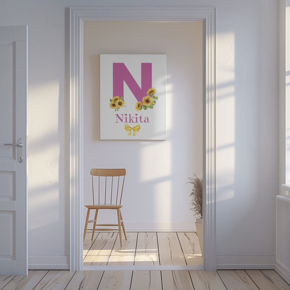Custom Name on Canvas - Sunflowers Yellow Bow