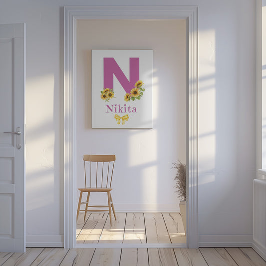Custom Name on Canvas - Sunflowers Yellow Bow