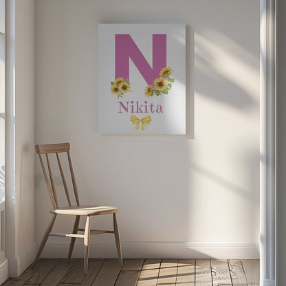 Custom Name on Canvas - Sunflowers Yellow Bow