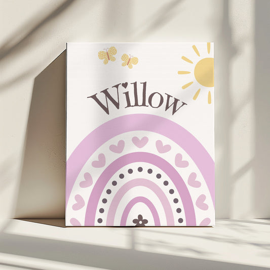 Personalised Girl's Name on Canvas - Rainbow, Butterflies & Sunshine Customised Design
