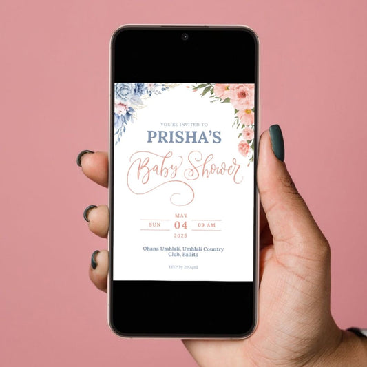 Customised Digital Baby Shower Invitation - Order Personalised E-Invite Design Online - South Africa SassiBloom Prints & Decor