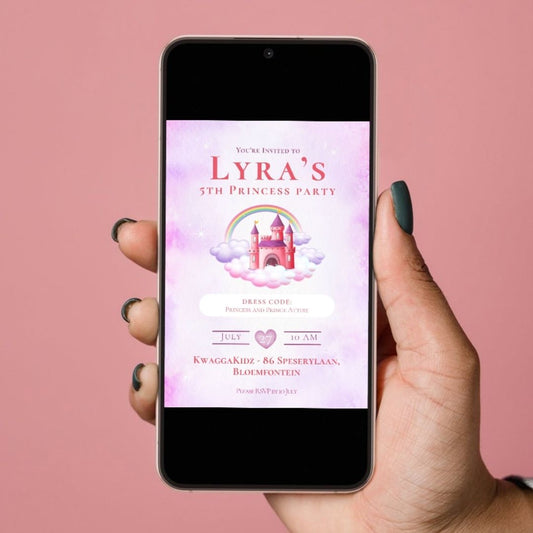 Customised Digital Invitation Girls Birthday Party - Princess Theme Personalised Design - South Africa SassiBloom