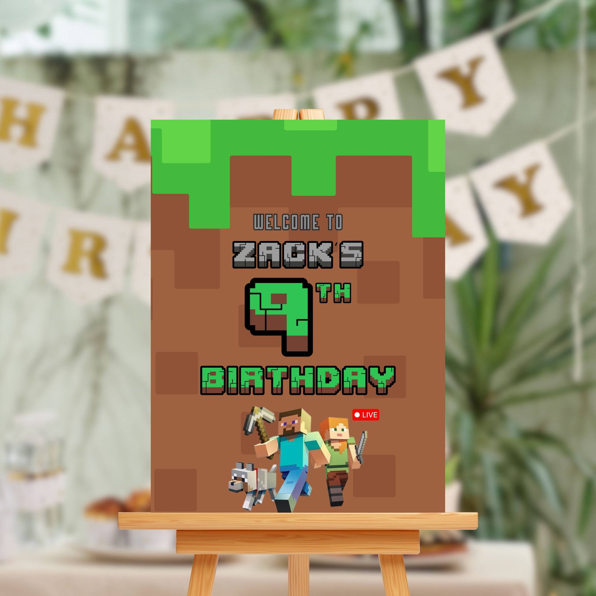 Minecraft Birthday Party Customised Event Decor - Personalised Invitation + Welcome Board - SassiBloom Design South Africa