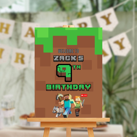 Minecraft Birthday Party Customised Event Decor - Personalised Invitation + Welcome Board - SassiBloom Design South Africa
