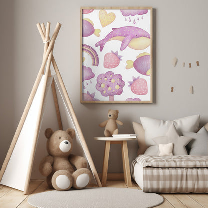 Girl's Poster - Nursery Décor Prints - Sealife, Strawberries & Rainbows